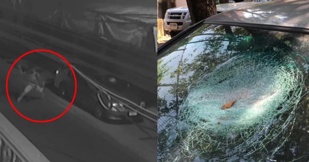 อดีต นศ. เมียนมา สติไม่ดี โดดขึ้นฝากระโปรงรถใช้หินทุบกระจก