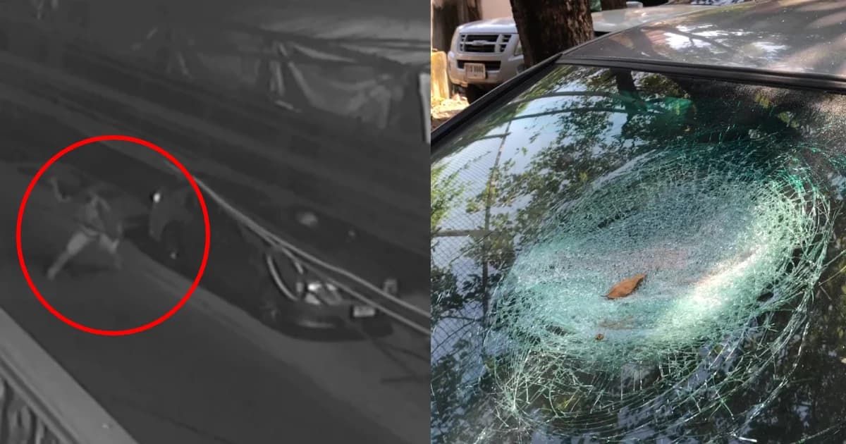 อดีต นศ. เมียนมา สติไม่ดี โดดขึ้นฝากระโปรงรถใช้หินทุบกระจก