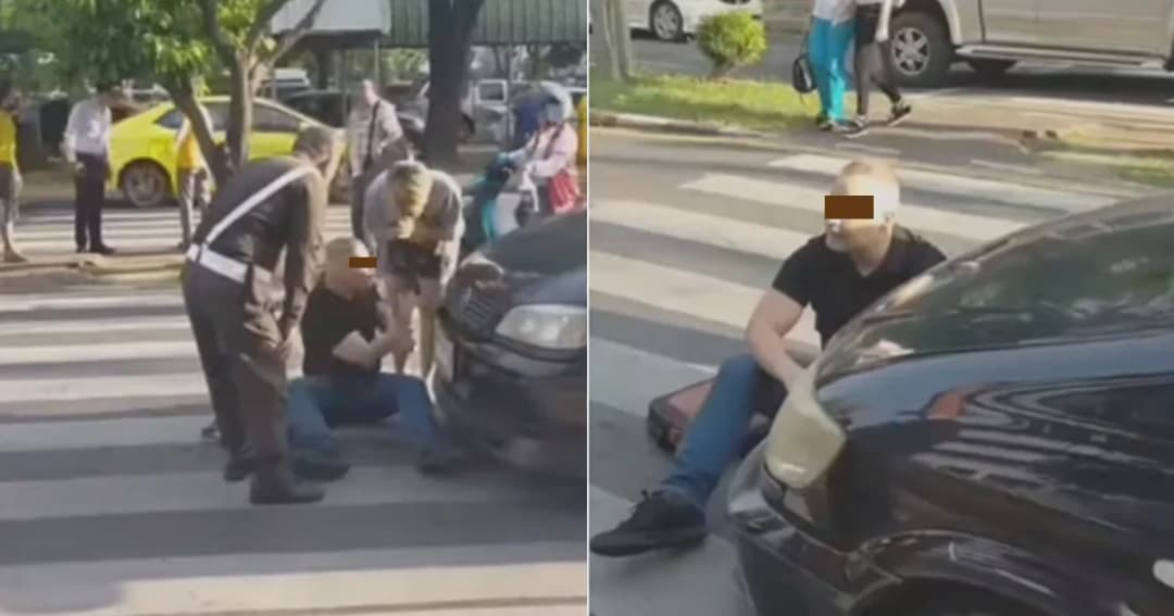 ชายต่างชาติโวยข้ามถนนทางม้าลายแต่ถูกรถชน