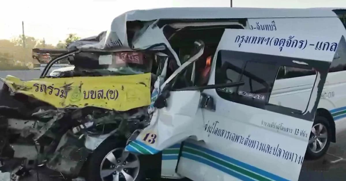 รถตู้โดยสารชนท้ายรถบรรทุกถนนมอเตอร์เวย์ คนขับดับ นร.เจ็บ 6 คน