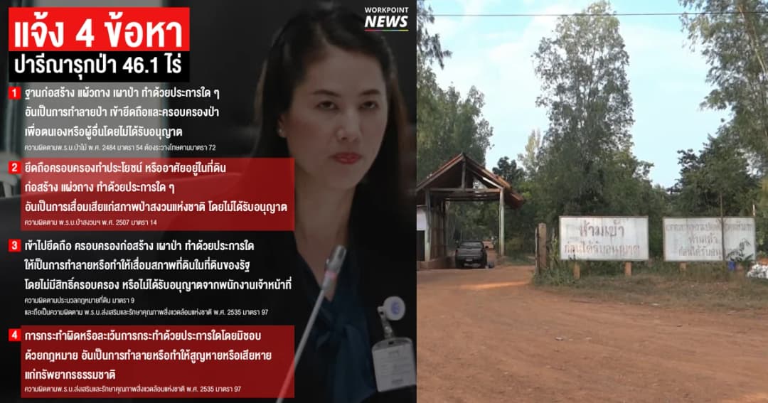 สรุป 4 ข้อหา กรมป่าไม้แจ้งจับปารีณารุกป่า