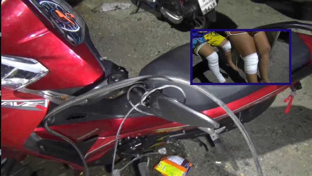 จักรยานยนต์ถูกสายเคเบิลเกี่ยวล้ม หญิงคนขับ-เด็ก บาดเจ็บ 4 คน