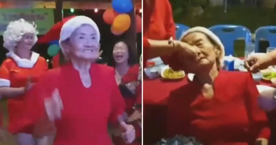 คุณยายวัย 80 เท้าไฟ ฉลองคริสมาสต์ เต้นลืมอายุจนเป็นลม