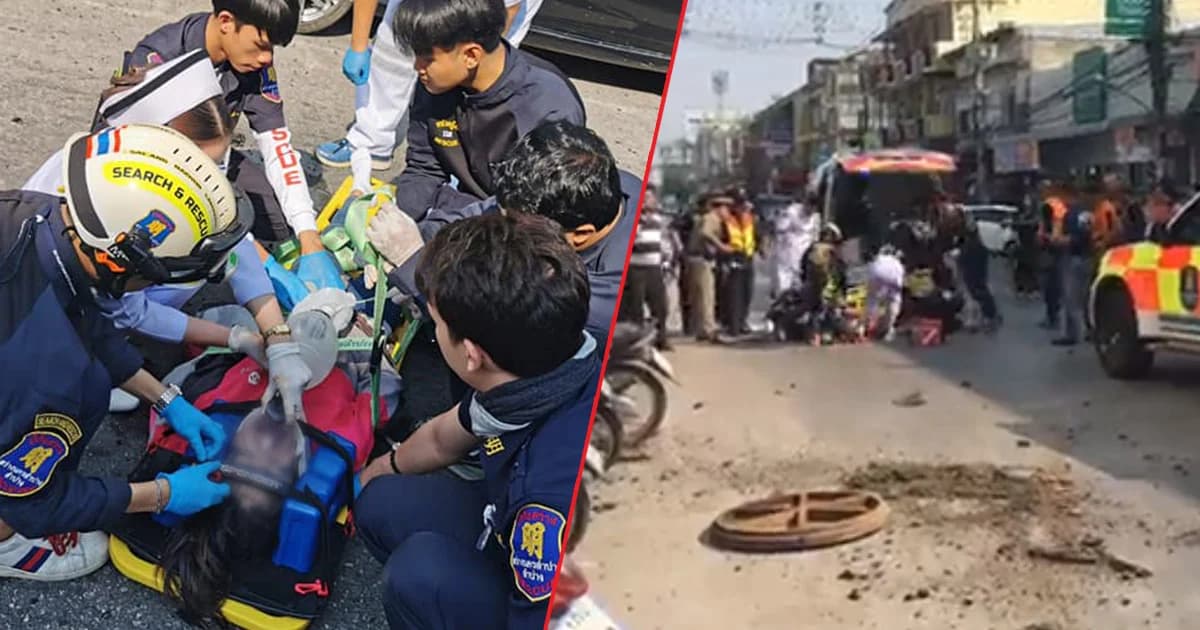 คาดแก๊สสะสมต้นเหตุท่อระเบิดกลางเมืองลำปาง สาวประสบเหตุอาการยังสาหัส