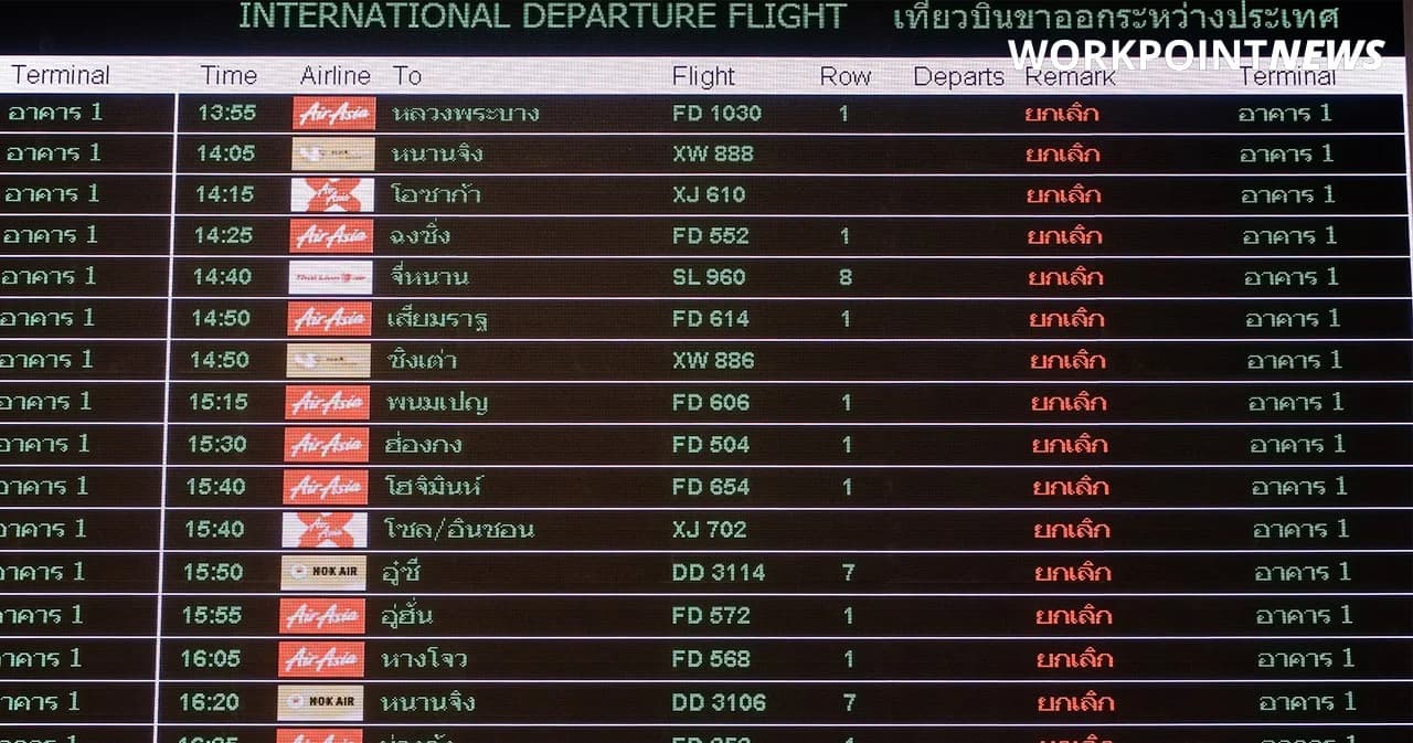 ดอนเมืองยกเลิกเที่ยวบินไปแล้วกว่าร้อยละ 40 เหลือไม่ถึง 400 ไฟลท์