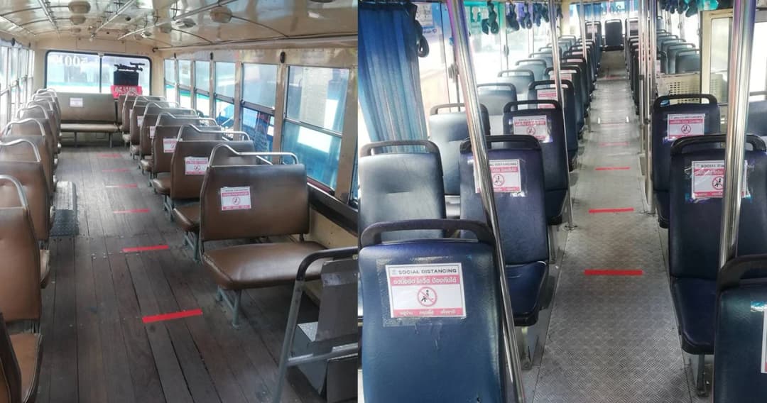 ขสมก. กำหนดจุดนั่ง-ยืน ระยะห่างทางสังคมบนรถเมล์