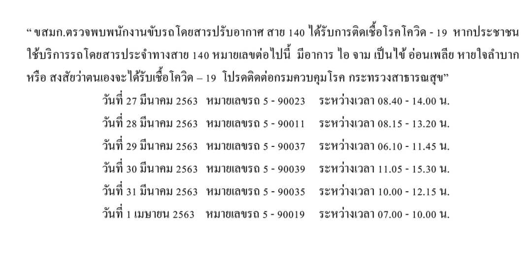 คนขับรถ ปอ.140 ติดโควิดเสียชีวิต ขสมก.แจ้งคนขึ้นรถ 27 มี.ค.- 1 เม.ย.มีอาการให้พบแพทย์