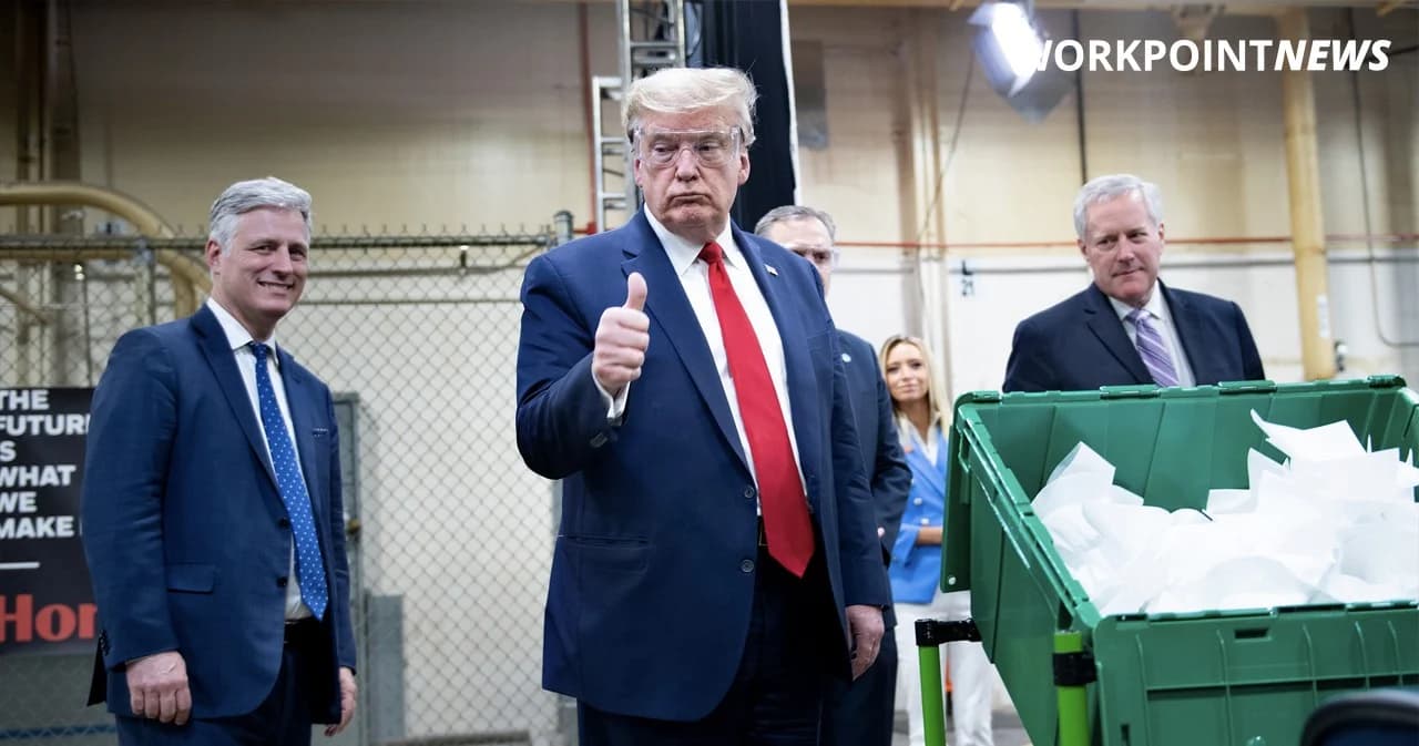 “ทรัมป์” เยี่ยมโรงงานผลิตหน้ากาก แต่ไม่สวมหน้ากาก แม้มีคำแนะนำติดไว้ชัดเจน