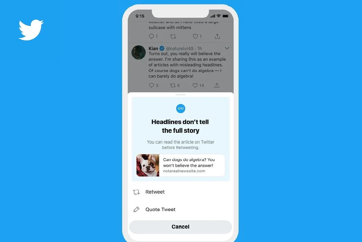 ทวิตเตอร์ทดสอบแจ้งเตือนผู้ใช้ ขึ้นข้อความแนะอย่าอ่านแค่พาดหัว