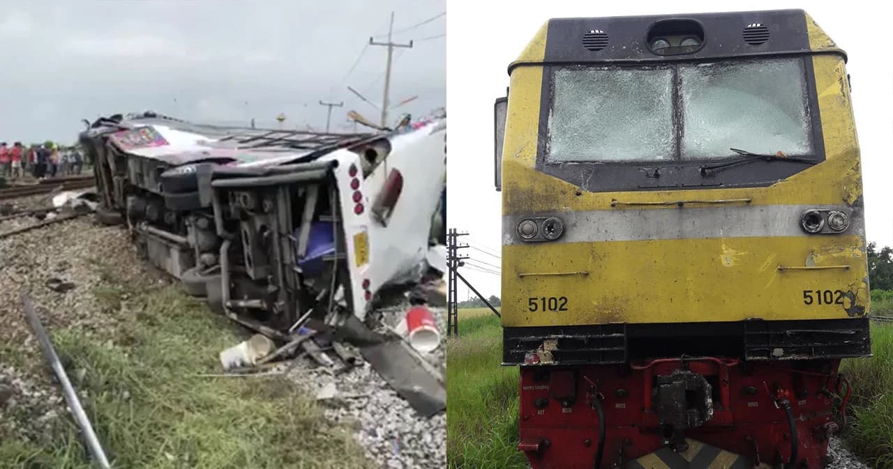 รถบัสคณะกฐินตัดหน้ารถไฟ เสียชีวิต 20 คน บาดเจ็บกว่า 30 คน