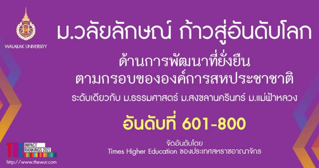 ม.วลัยลักษณ์ปลื้ม ได้รับการจัดอันดับโลกด้านการพัฒนาที่ยั่งยืน​จาก THE Impact Ranking เป็นครั้งแรก
