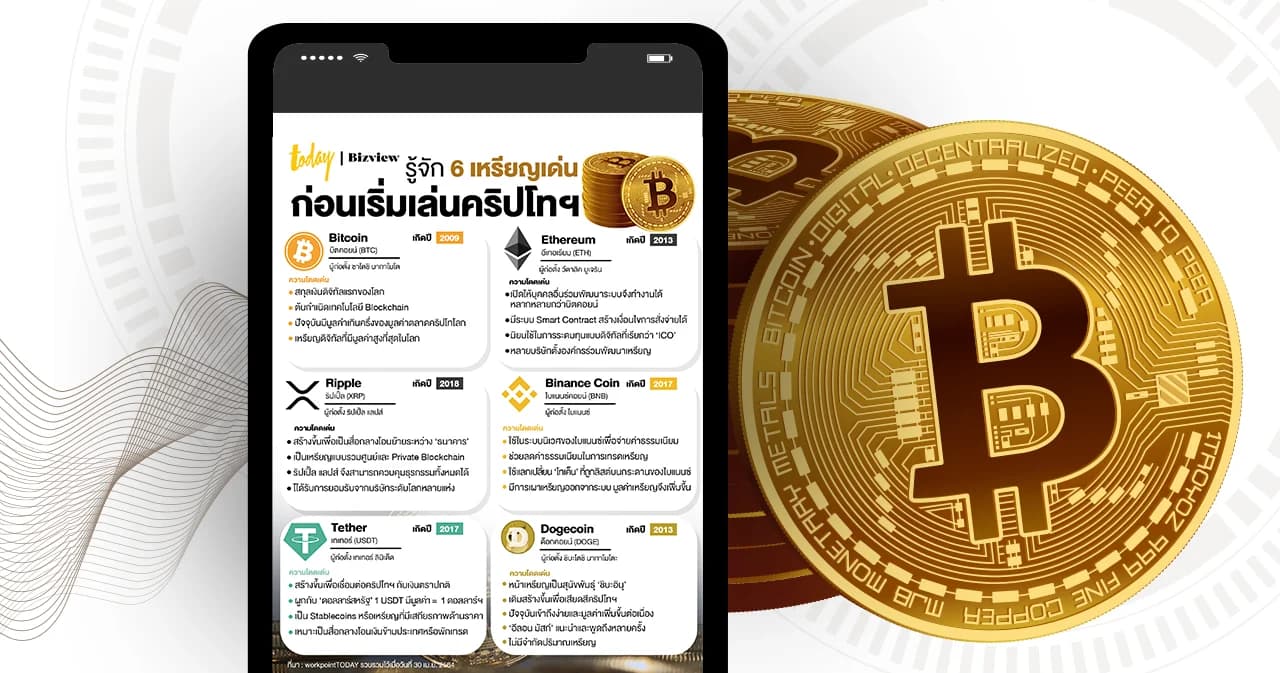 รู้จัก 6 เหรียญเด่น ก่อนเริ่มเล่นคริปโทฯ