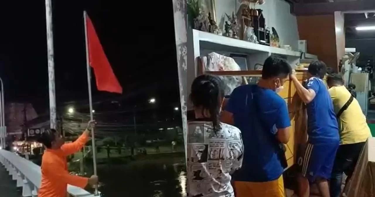 ปภ. จันทบุรี ปักธงแดง เตือนระดับน้ำริมน้ำจันทบุรี ขั้นวิกฤติ