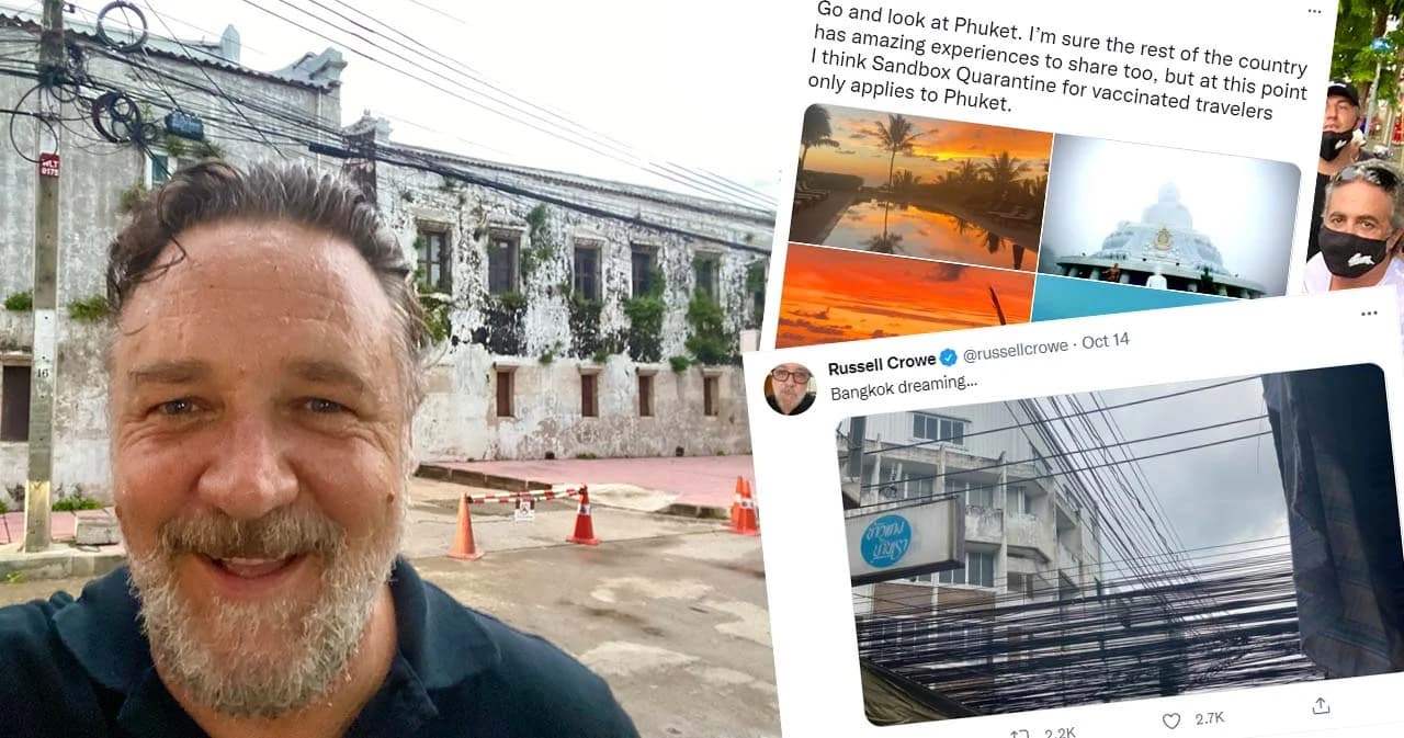 ทำงาน-กักตัว แต่ได้เที่ยว ‘รัสเซลล์ โครว์’ โชว์ภาพเที่ยวภูเก็ต-กทม. อวดชาวโลก