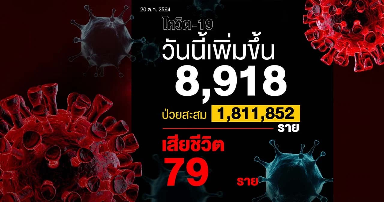 ไทยฉีดวัคซีนแล้ว 67 ล้านโดส วันนี้ติดเชื้อโควิดเพิ่ม 8,918 ราย ตาย 79 ราย