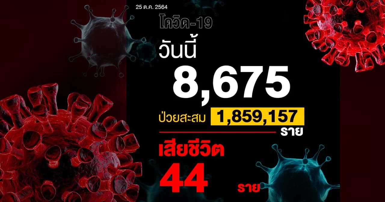 ยอดผู้ติดเชื้อโควิดวันนี้ 8,675 ราย เสียชีวิต 44 ราย