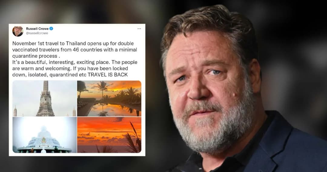 ‘รัสเซล โครว์’ ทวีตชวนเที่ยวไทย 1 พ.ย. เปิดประเทศ
