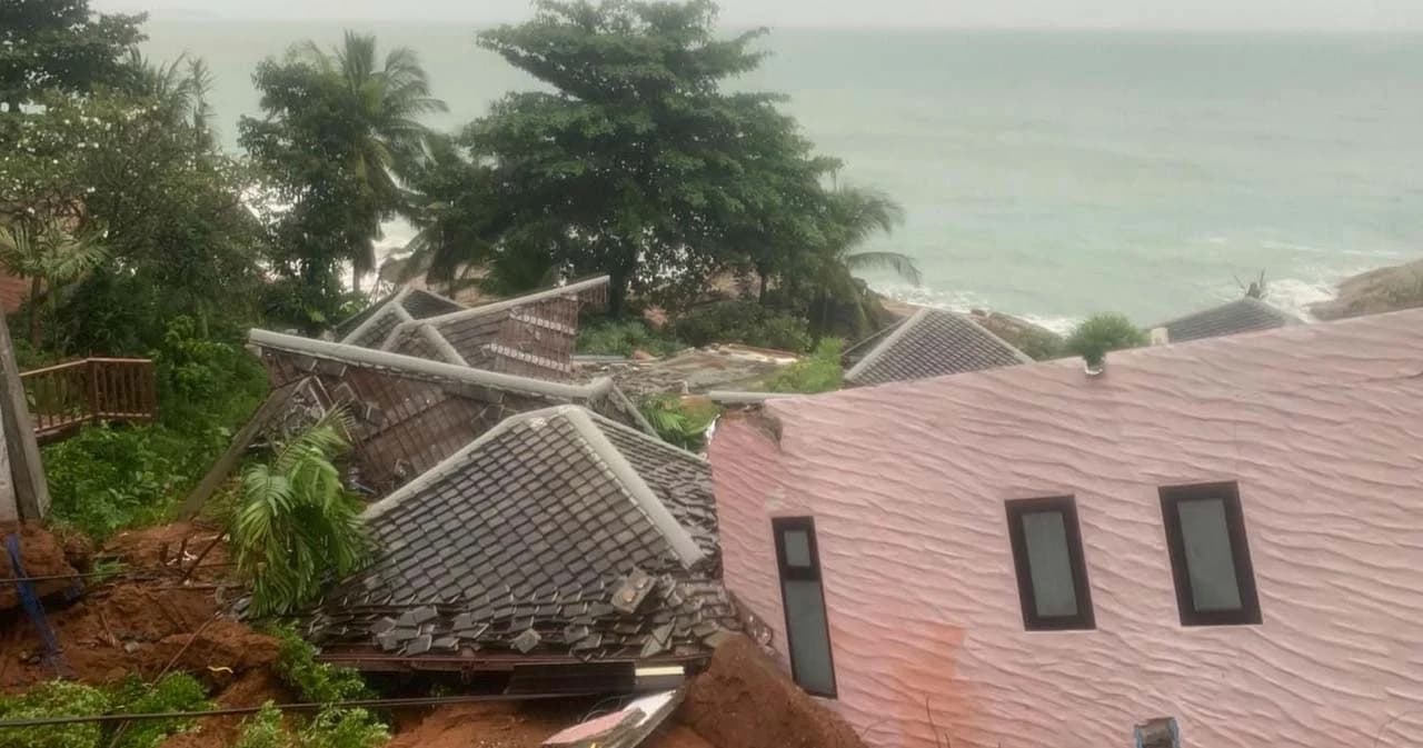 ฝนตกหนักถล่มเกาะสมุย เกิดดินสไลด์พังห้องพักโรงแรมเมอริท เสียหาย 8 หลัง