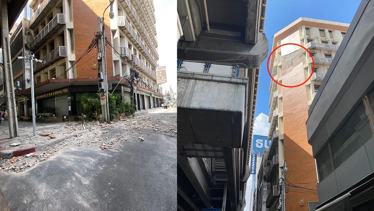 เกิดเหตุกระเบื้องผนังตึกเก่าหลุด ตกใส่ถนนและทางเท้าในเขตปทุมวัน มีผู้ได้รับบาดเจ็บ 5 ราย