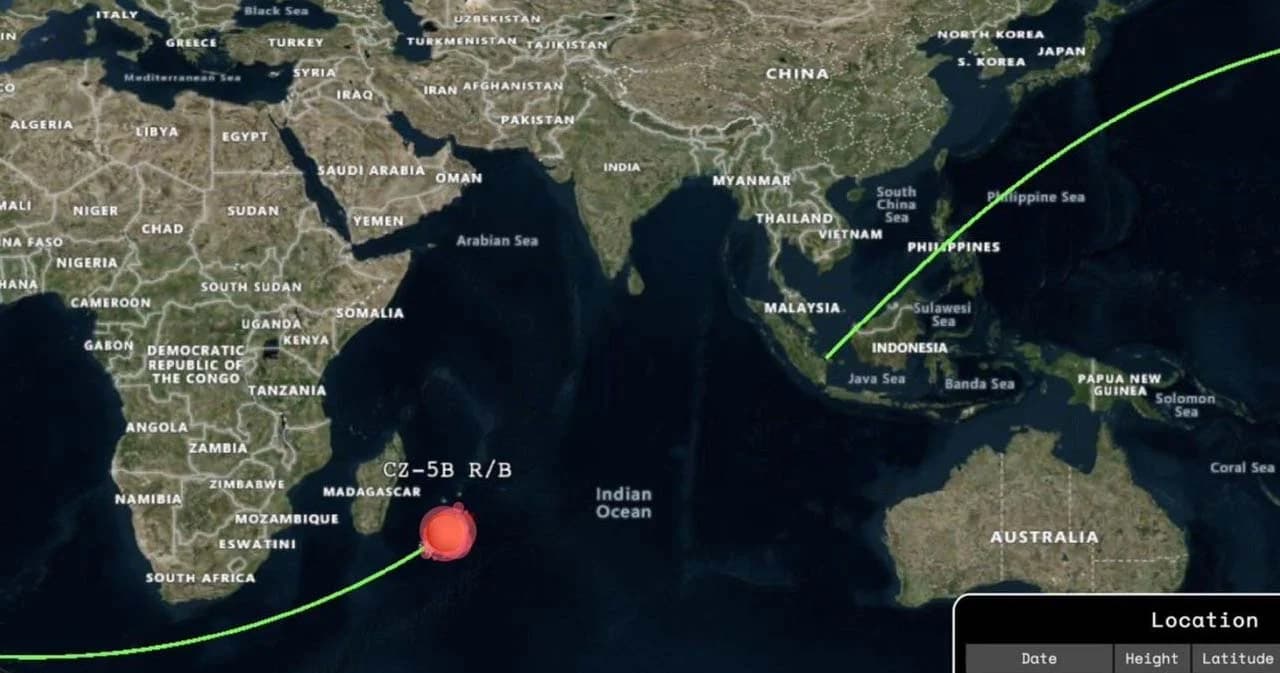 GISTDA คาดเศษชิ้นส่วน จรวด ‘ลองมาร์ช 5 บี’ มีแนวโน้มจะตกในมหาสมุทรอินเดียตอนใต้ ขณะนี้ไม่มีผลกระทบไทย