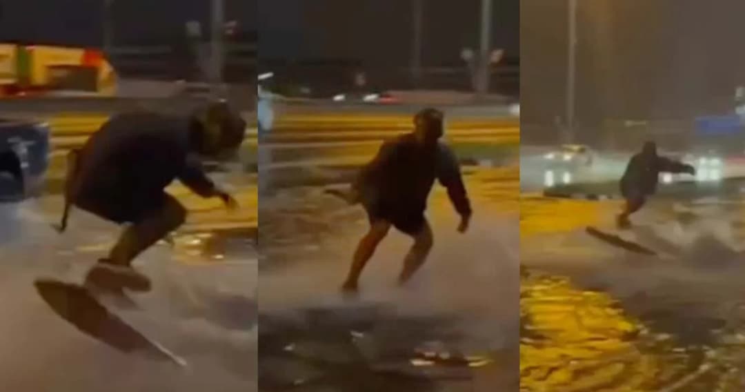 แชมป์โลกเวคสเก็ต งานเข้าโดนหมายเรียกหลังโชว์ลีลาโต้คลื่นกลางถนนน้ำท่วม