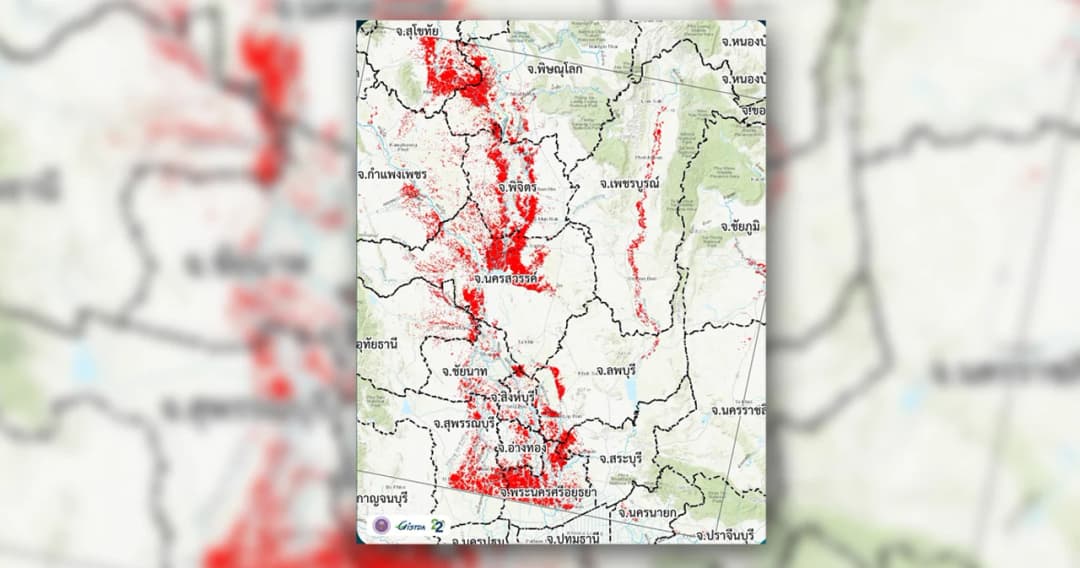 ‘จิสด้า’ เผยข้อมูลดาวเทียม มวลน้ำจากเหนือทยอยไหลลงภาคกลาง เสียหายเกือบ 2 ล้านไร่ 