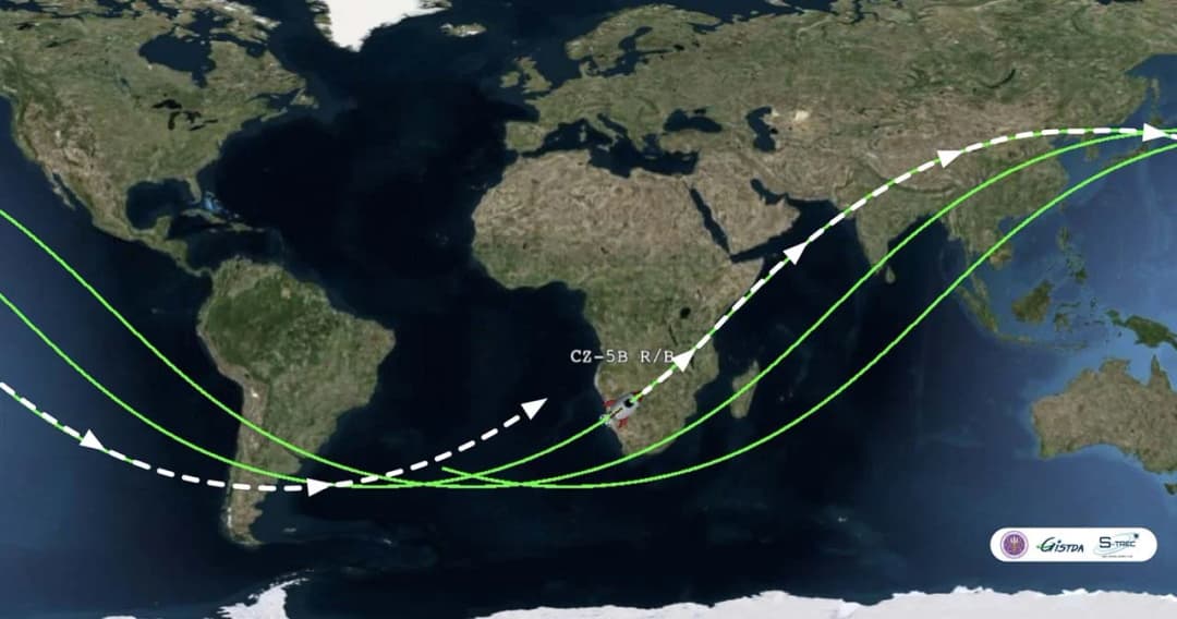 GISTDA แจ้งเตือนล่าสุดชิ้นส่วนจรวดมีแนวโน้มตกสู่โลก บ่าย-ค่ำนี้ ไทยเสี่ยง 1.2%