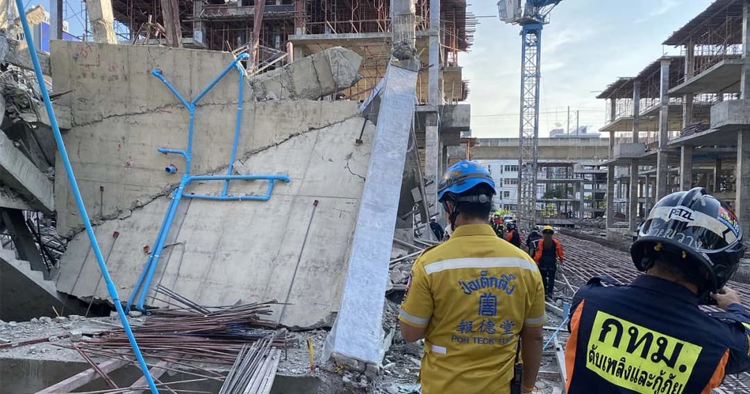 ตึกกำลังสร้างย่านพระราม 9 ทรุดตัว มีผู้บาดเจ็บ