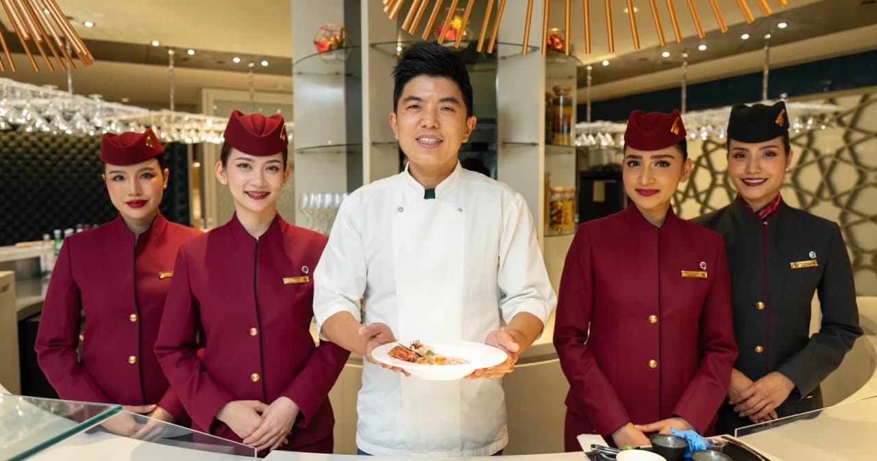 Qatar Airways เปิดตัวเมนูพรีเมียมใหม่ สำหรับห้องโดยสาร First Class และ Business Class สร้างสรรค์โดยเชฟต้น เจ้าของดาวมิชลิน