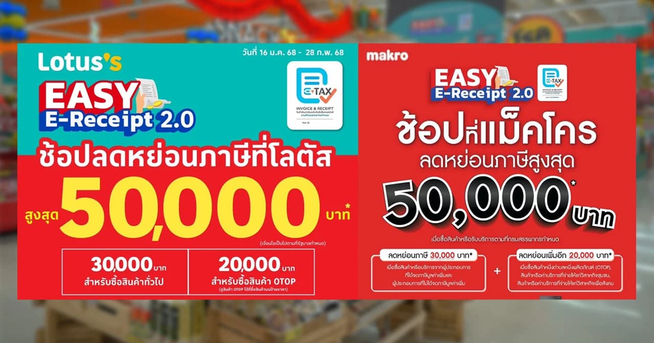 แม็คโคร-โลตัส ขานรับ ‘Easy E-Receipt 2.0’ ชวนช้อปลดหย่อนภาษีสูงสุด 50,000 บาท
