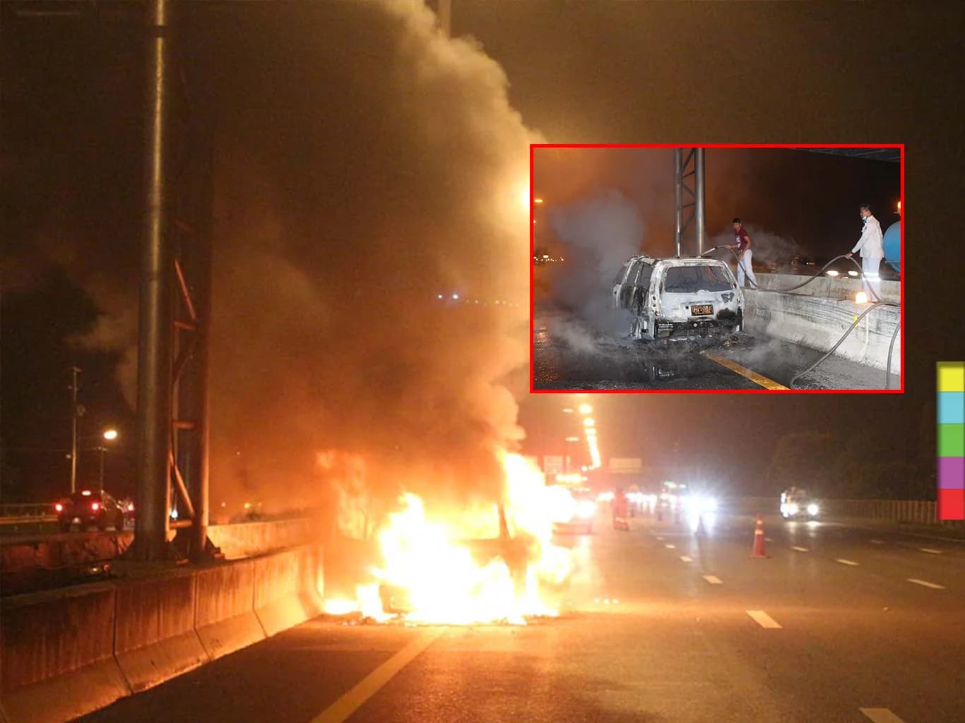 หนุ่มรอดตาย ไฟไหม้รถเก๋งติดแก๊ส LPG วอดทั้งคัน ขณะขับกลับบ้าน