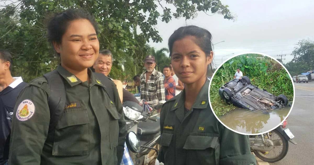 แห่ชื่นชม ! สาว รด.ใจเด็ด ลงน้ำช่วยชีวิตหนุ่มใหญ่ ขับรถแหกโค้งตกคลอง