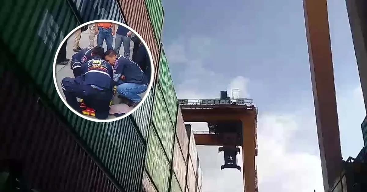 พนักงานพลัดตกจากตู้คอนเทนเนอร์ ขณะยกสูง 2 เมตร