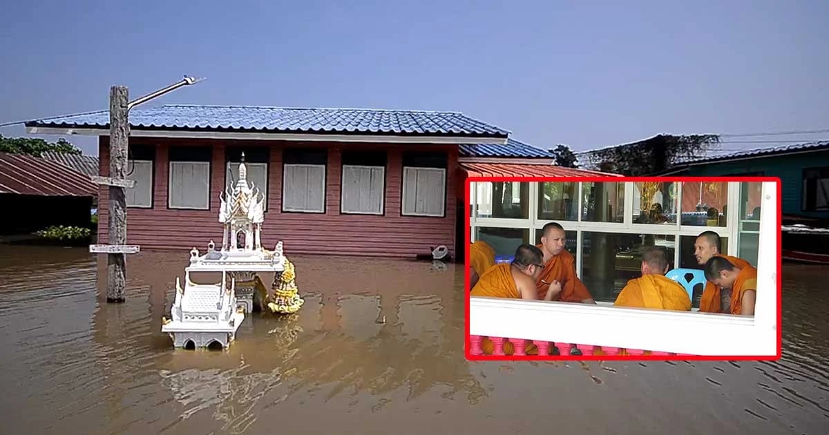 วัดที่อยุธยาถูกน้ำท่วม พระ-เณรบิณฑบาตไม่ได้ ฉันมาม่าแทน