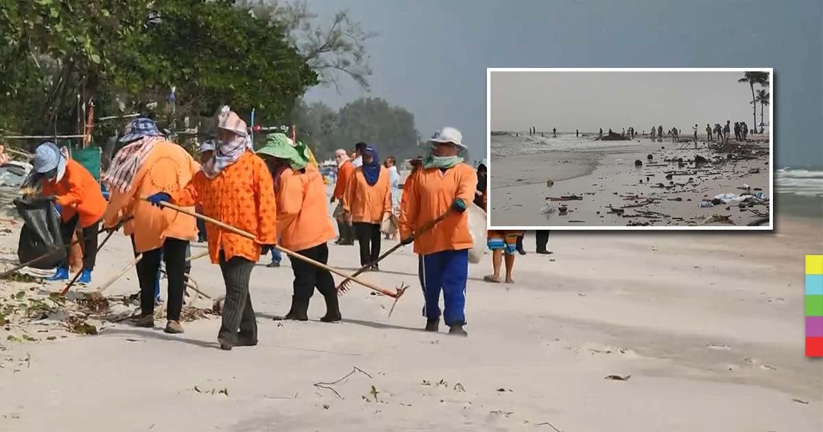 ชายหาดหัวหิน เริ่มฟื้นตัวเข้าสู่ภาวะปกติ ขยะถูกซัดเข้ามาน้อยลง