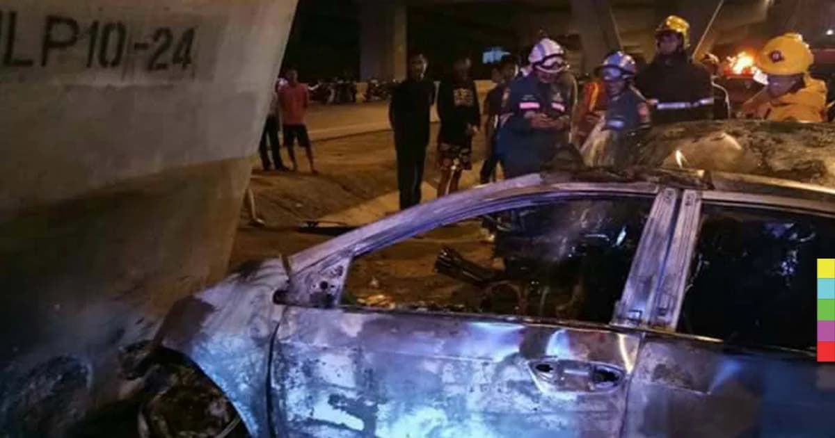 แท็กซี่ชนตอม่อทางด่วน ไฟลุกดับทั้งคนขับและผู้โดยสาร