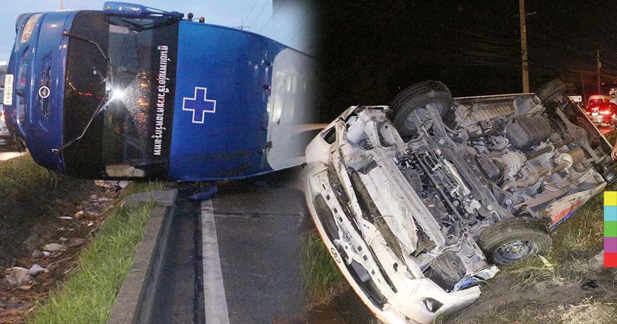 รถบัสคณะแพทย์คว่ำ เจ็บ 3 กู้ภัยฯ รุดเข้าช่วย โดนกระบะชนเจ็บ !