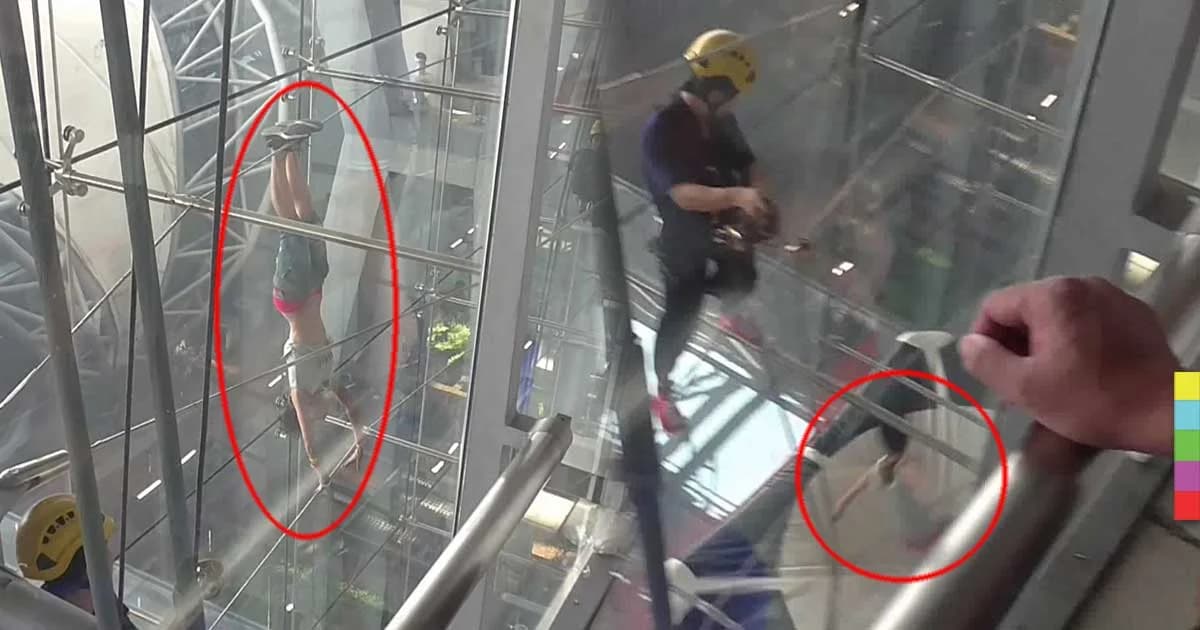 ชาวต่างชาติปีนสลิงอาคารผู้โดยสารชั้น 6 สุวรรณภูมิ ก่อนหล่นลงมา