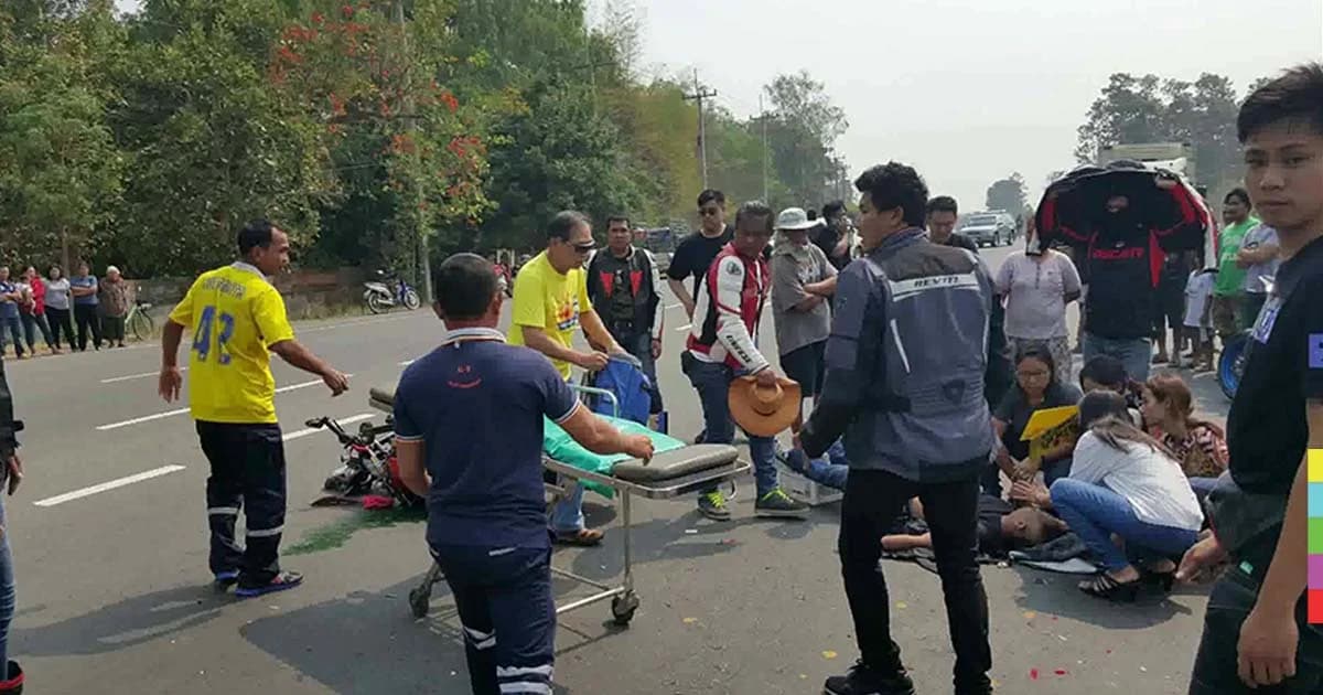 สองแถวตัดหน้า ขบวนบิ๊กไบค์ จะไปดู ‘โมโตจีพี’ ชนสนั่น นักบิดสลบคาที่ 1