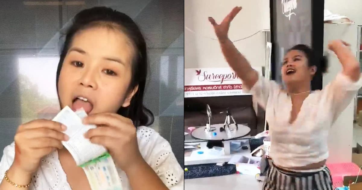 สาวถูกรางวัลเลขท้าย 30 ใบ กรี๊ดลั่น ก่อนเลียลอตเตอรี่ บอก “ใส่ DNA ไว้ก่อน”