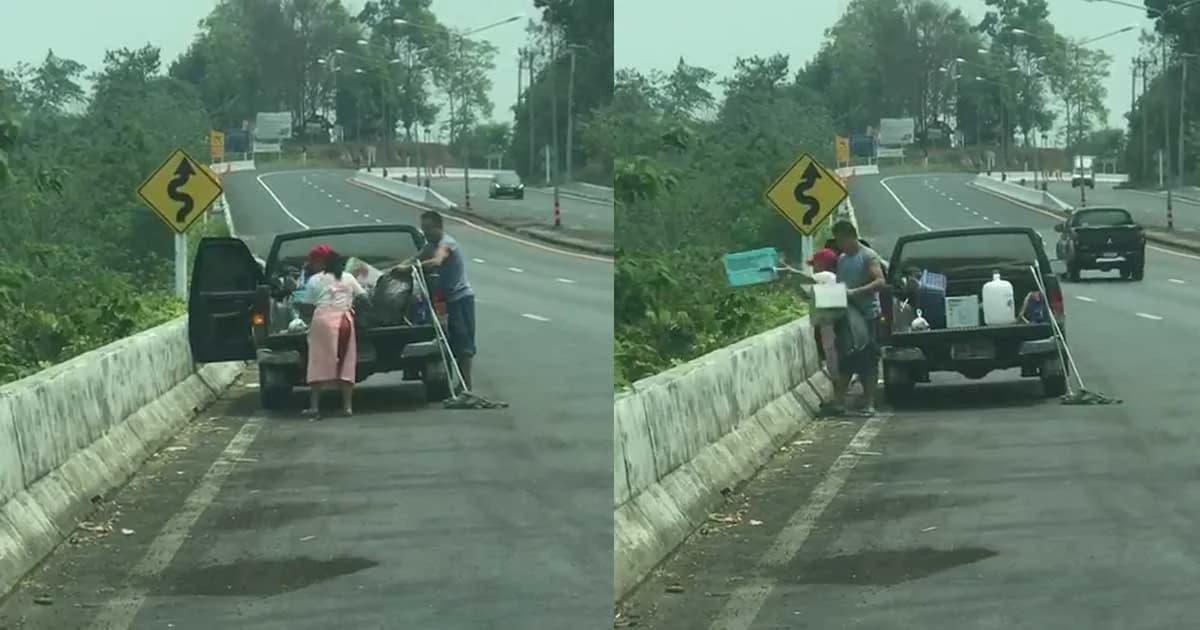หนุ่มสุดทน ! เจอ ผัว-เมีย ทำเนียน จอดรถทิ้งขยะข้างทาง