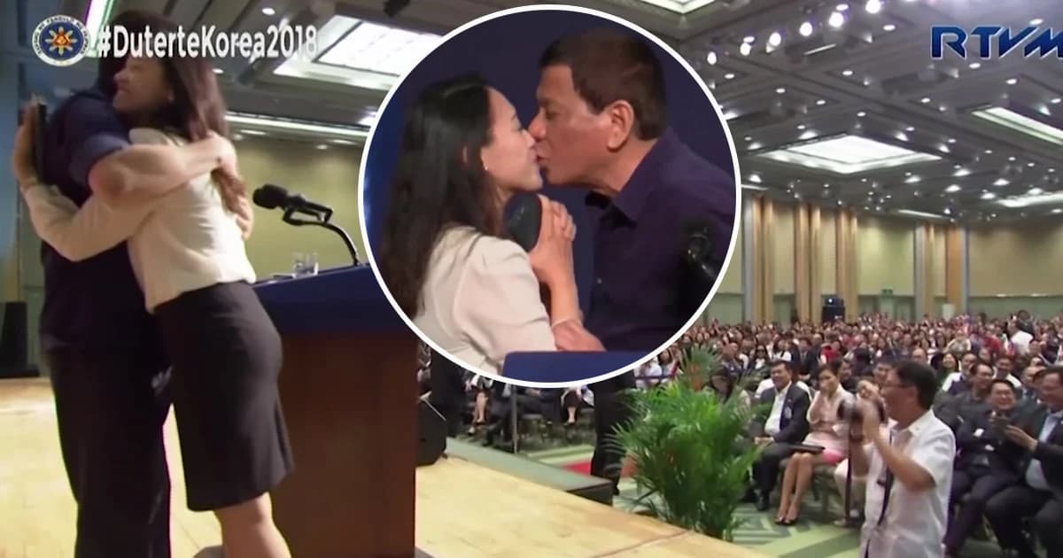 วิจารณ์หนัก! ‘ดูเตร์เต’ จูบผู้สนับสนุนสาวกลางเวทีปราศรัย (เกาหลีใต้)