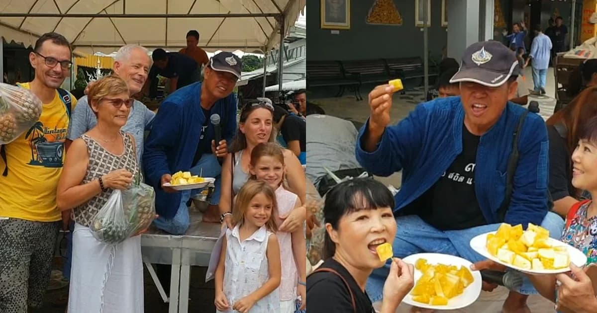 “อาจารย์เฉลิมชัย” เหมาสับปะรดชาวสวน แจกฟรีให้นักท่องเที่ยวที่วัดร่องขุ่น