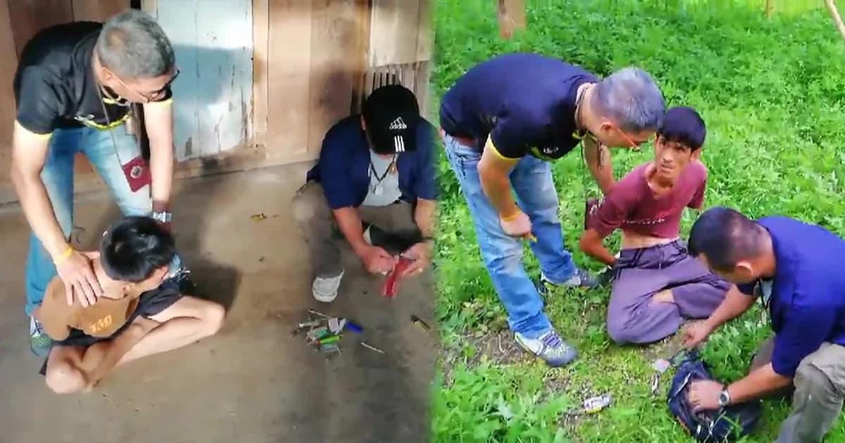 บุกรวบ! สองหนุ่มลอบค้ายาบ้าให้กับวัยรุ่นในหมู่บ้าน