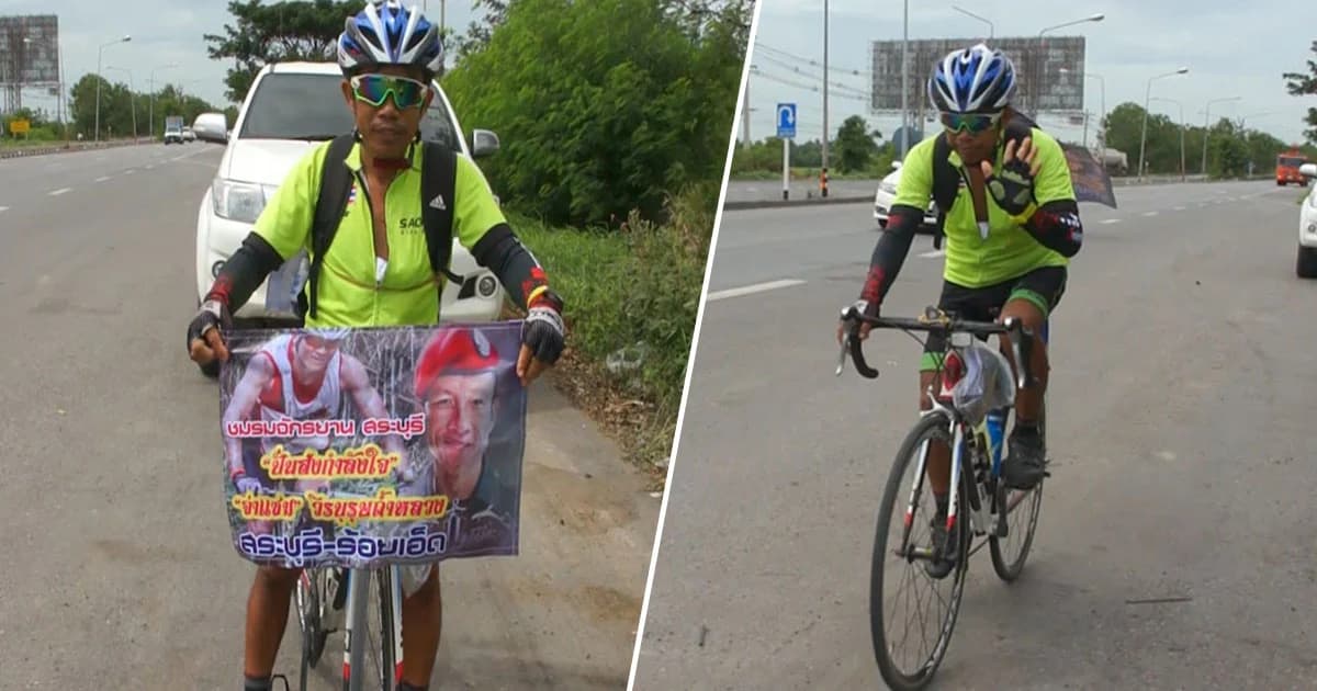 หนุ่มใหญ่สระบุรี ปั่นจักรยาน 400 กม. ชูความดี “จ่าแซม” วีระบุรุษถ้ำหลวง