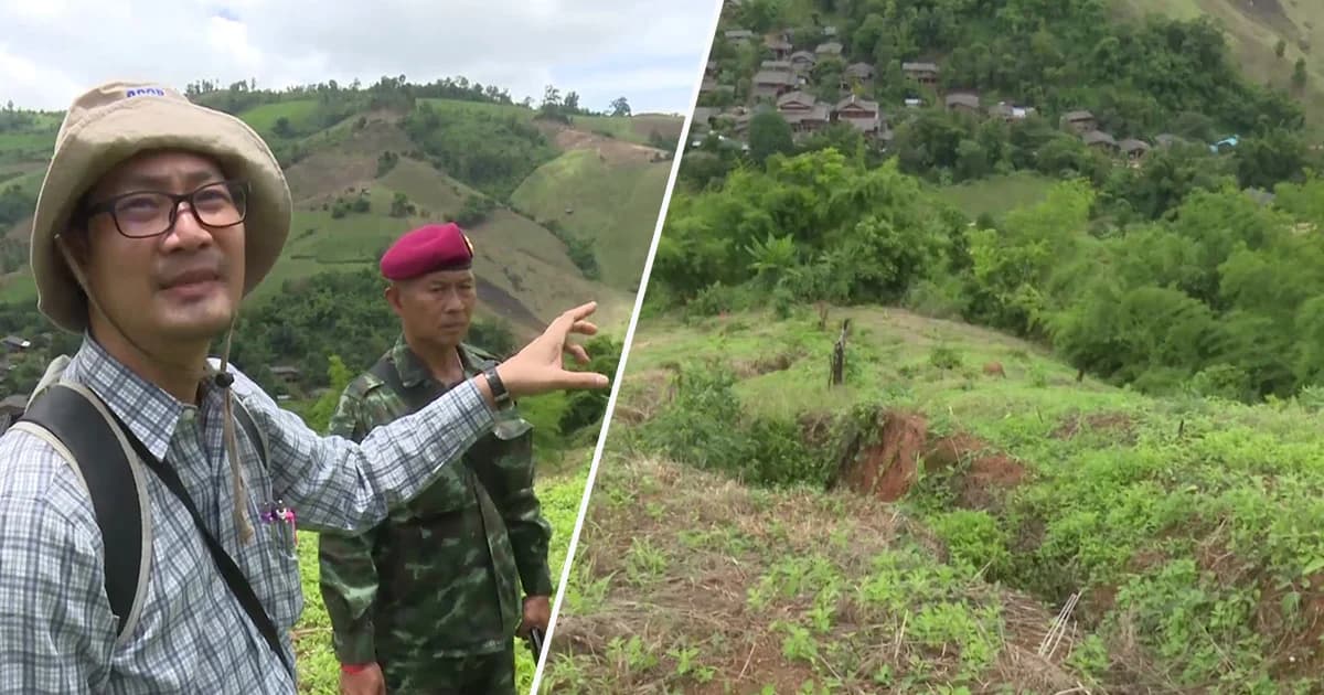 เสี่ยงดินถล่ม! ลำปางเฝ้าระวังรอยเลื่อนแยก ยาว 1กม.บนภูเขาบ้านแม่ช่อฟ้า