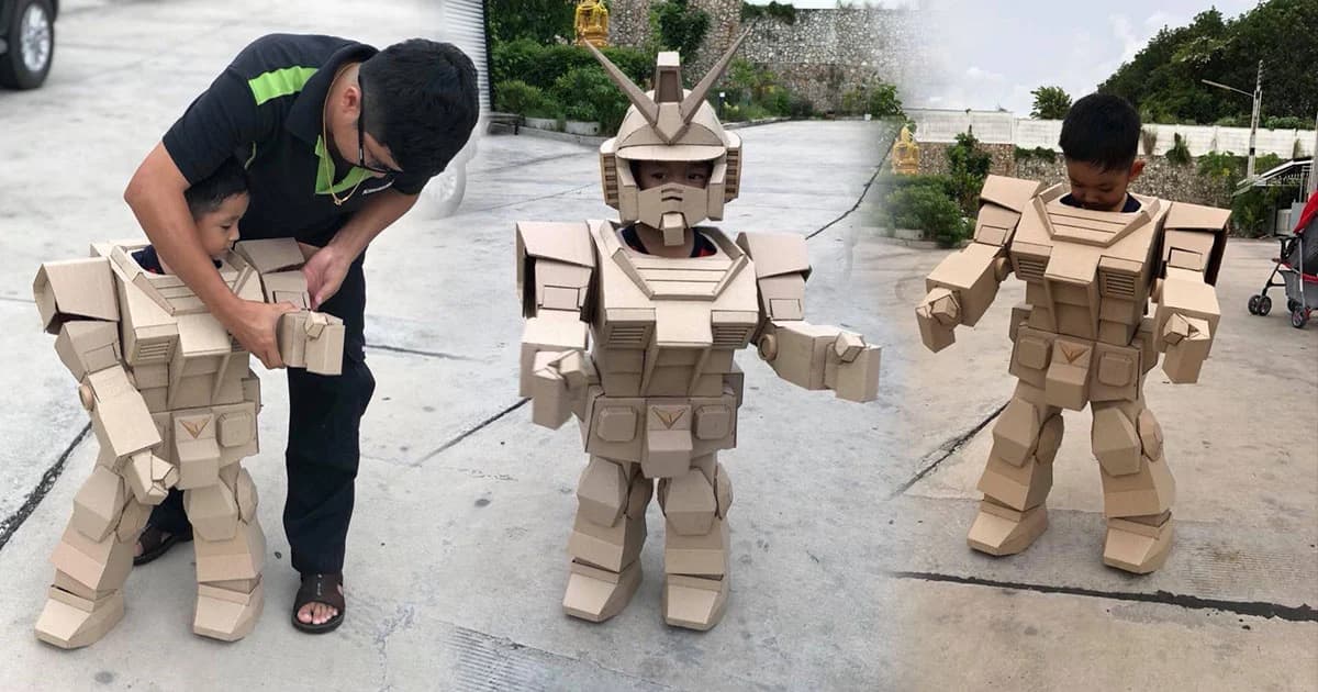 ชื่นชมคุณพ่อนักประดิษฐ์ ! นำวัสดุเหลือใช้ ประกอบร่างชุดกันดั้มให้ลูกชาย