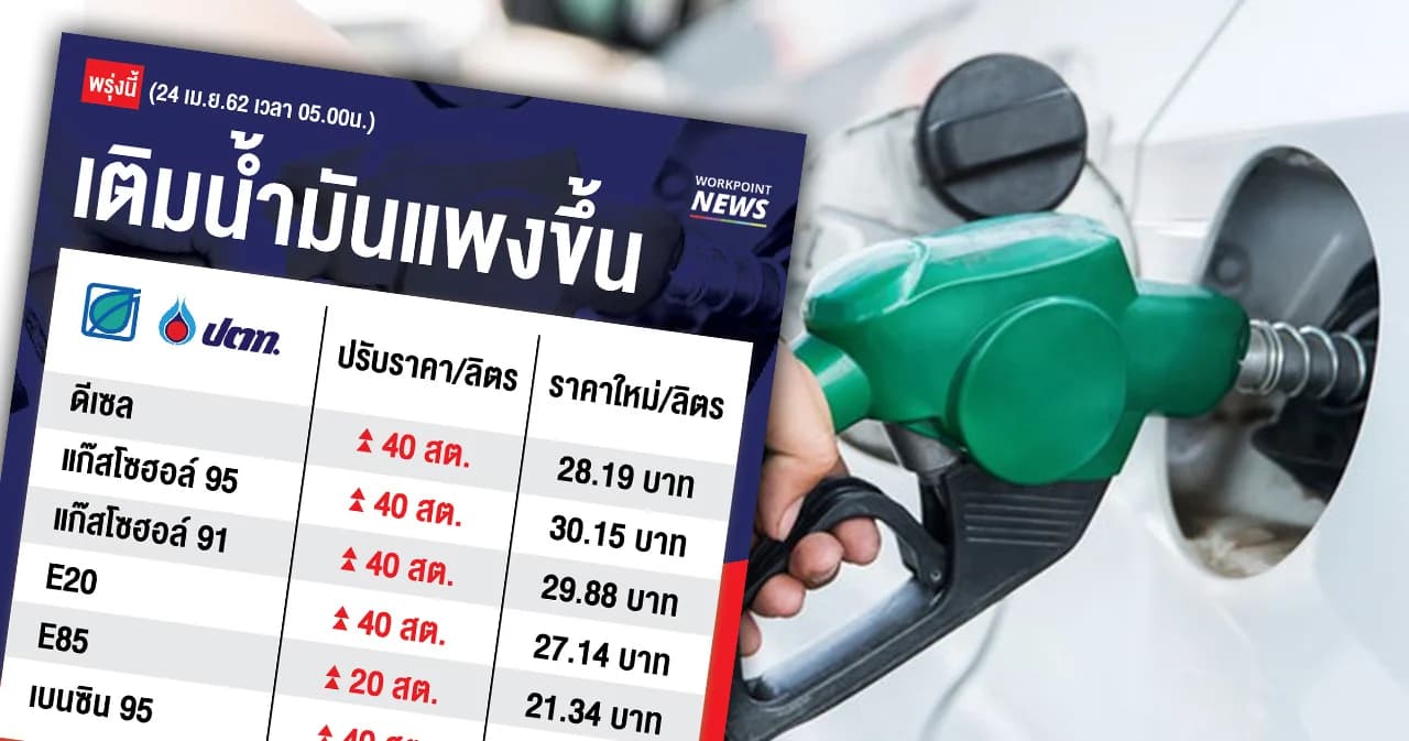 ปตท. – บางจาก ปรับขึ้นราคาน้ำมันพรุ่งนี้ (24 เม.ย.62)