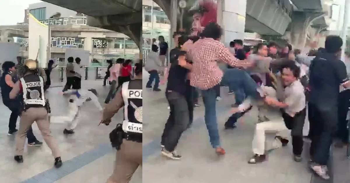 เปิดศึก 2 สถาบัน นร.อุเทน-ปทุมวัน ตีกันบนสกายวอล์ค สถานีรถไฟฟ้า