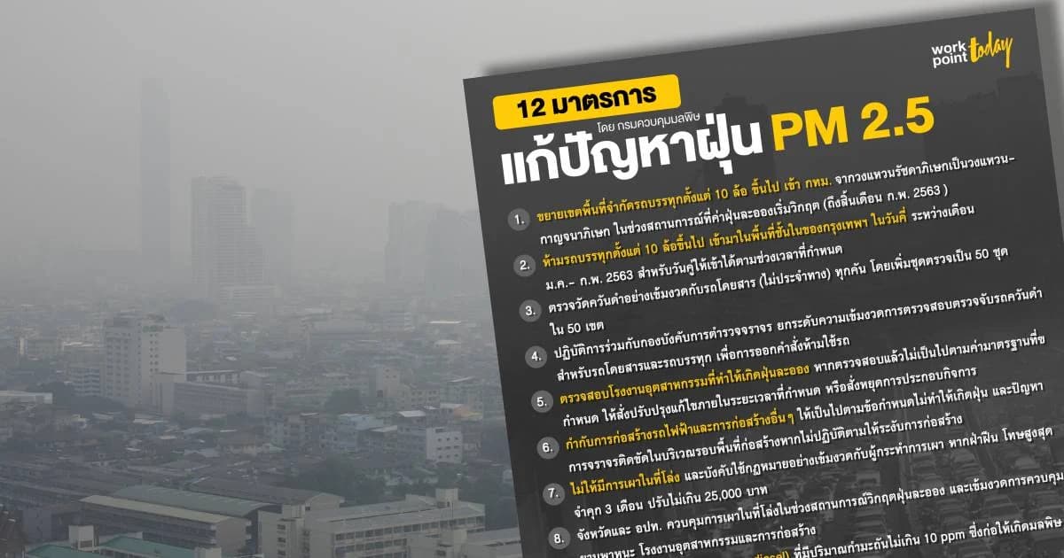 กรมควบคุมมลพิษ ผุด 12 มาตรการ ชง ครม. 21 ม.ค.นี้ แก้ไขปัญหาฝุ่นละออง PM 2.5